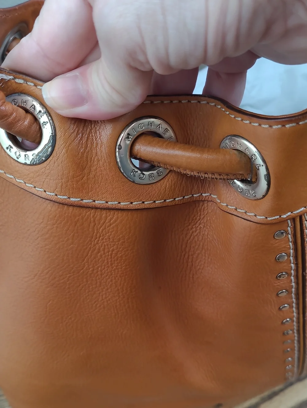 Michael Kors Astor Leather Bag with Studs Brown